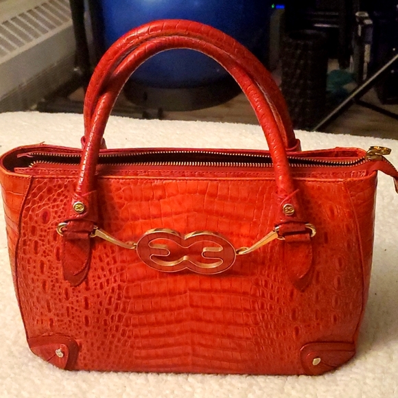 Escada Handbags - Rare! Vintage ESCADA red croc embossed leather purse